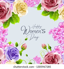 Happy women's day greeting card and Postcard on March 8 text with flowers on elegant background