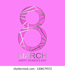 Happy Women's day greeting card in pink colors.