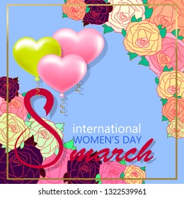 Happy Women's Day greeting card with flowers vector illustration