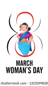 Happy Women's Day greeting card, gift card background with design of a women and text 8th March. - Vector