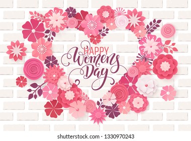 Happy womens Day greeting card.   Origami flower frame. Vector Illustration EPS10