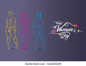 Happy women's day greeting card design, abstract women sketch design