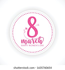 Happy women's day greeting card. Lettering March 8 with flowers . Concept for holiday banner template, logo, postcard, flyer template, decor element. Background- Vector illustration.