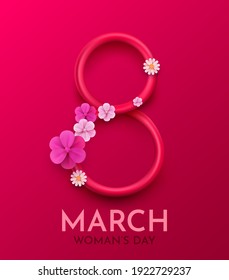 Happy Women's Day greeting card. 8 March modern background design with flowers. Vector illustration.