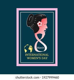 Happy women's day greeting card. Postcard on March 8. Text with flowers