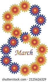 Happy women's day greeting card. Postcard on March 8. Text with flowers. Flat vector illustration.
