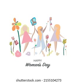 Happy Women's day greeting card. Women's with flowers illustration