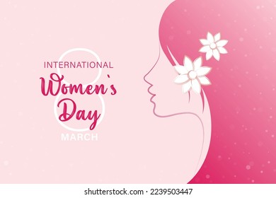 Happy women's day greeting card illustration vector design with a young pretty woman silhouette and line art.