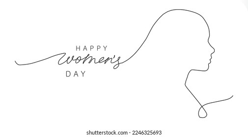 Happy Women's Day greeting card. Continuous one line drawing.