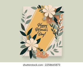 Happy Women's Day Greeting Card Decorated With Floral.