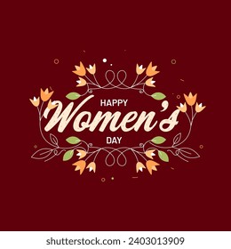 Happy Women's Day Greeting Card Decorated with Floral in Red Color.