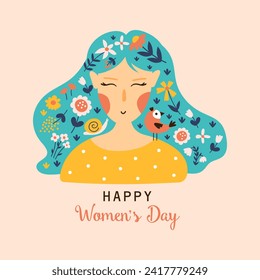 Happy Women's Day greeting card. Vector illustrations