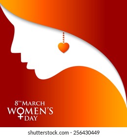 Happy Women's Day greeting card, gift card on gray background with design of a women face and text 8th March Internatinoal women day