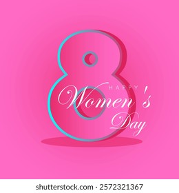 Happy Women's Day Greeting card: A festive and vibrant celebration of International Women's Day with a stylized pink number eight, symbolizing the day, against a pink background.  