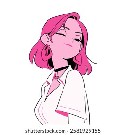 Happy Women's Day greeting card with girl and flowers. Vector illustration.
