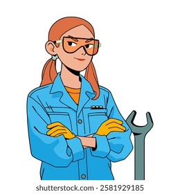 Happy Women's Day greeting card with girl and flowers. Vector illustration.