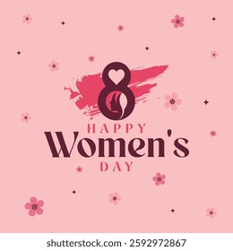 Happy Women's Day greeting card with elegant typography, floral decorations, and March 8 Post design. Perfect for celebrating International Women's Day, feminism, empowerment, and appreciation.