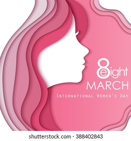 Happy Women's Day Greeting Card with Female Face.Vector