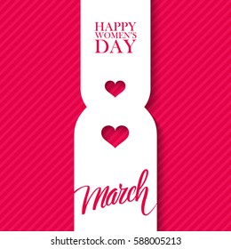 Happy Women's Day greeting card with handwritten word March. Vector illustration.