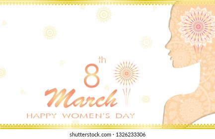 Happy Women's day greeting card,Paper art style girl face beautiful woman,writing letters" 8th March",Vector eps10.