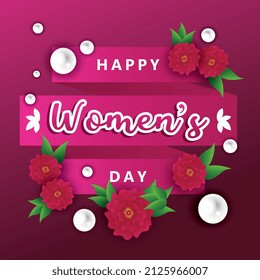 happy women's day greeting, creative vector element, pearl and roses decoration, card design