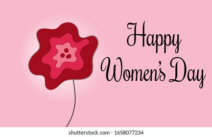 Happy women's day greeting with flower in pink colors. Use for gift cards, banners, posters