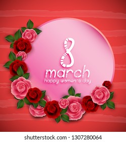 Happy Women's  Day greeting on red background
