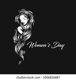 Happy womens day, hand drawn sketch, vector illustration