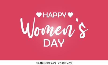 Happy Women's Day hand drawn lettering. white text isolated on red for postcard, poster, banner design element. Happy Women's Day script calligraphy. Ready holiday lettering design.