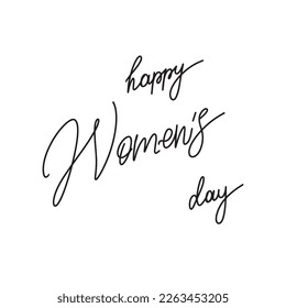 Happy women's day hand drawn lettering. Black text isolated on white for postcard, poster, banner design element. Happy Women's Day script calligraphy. Ready holiday lettering design.