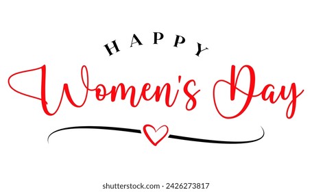 Happy Women's day hand drawn lettering vector illustration.