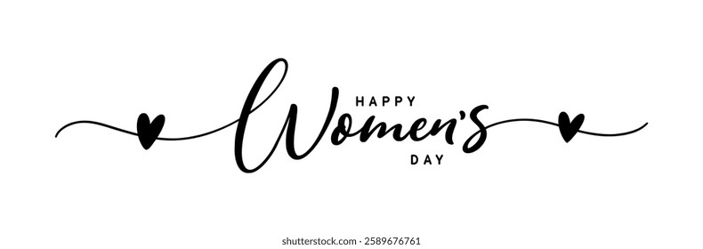 Happy Women's Day hand drawn lettering text in calligraphy style.