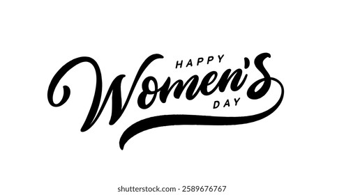 Happy Women's Day hand drawn lettering. Calligraphy text composition isolated on white background. Holiday lettering design.