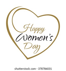 Happy Women's Day. Hand lettering on the background framework of hearts. Vector greeting inscription with the International Women's Day