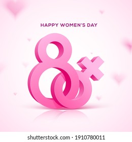 Happy Women's Day holiday illustration. 3D eight pink text with pink female symbol. Square format design ideal for web banner or greeting card. EPS10 vector.