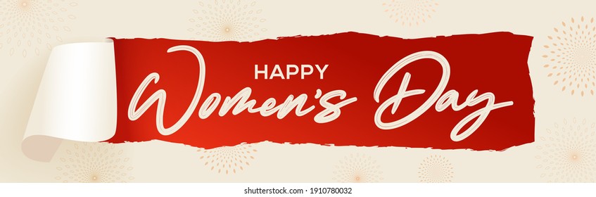 Happy Women's Day holiday illustration. Paper cut background with womens day text. horizontal format design ideal for web banner or greeting card. EPS10 vector.