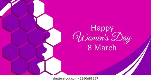 happy women's day, illustration of a background to welcome women to the world, polygon geometry with a silhouette of a graceful woman's face.