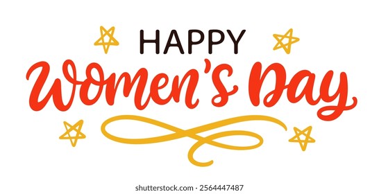 Happy Womens Day inscription hand written lettering banner, invitation, feminism typography design. Handwritten modern calligraphy text. Vector Illustration