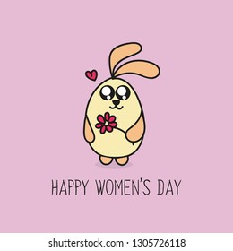 Happy Women's Day with Kawaii rabbit. Vector