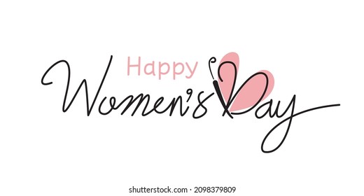 Happy women's day lettering decoration with butterfly heart symbol. Vector illustration.