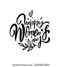 Happy Women's Day lettering phrase vector text. Isolated on white background.