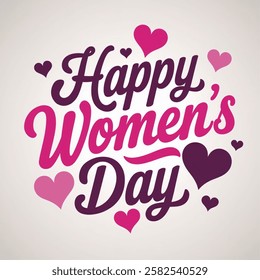 Happy Women's Day lettering typography poster. International woman`s day invitation design. vector illustration with white background.