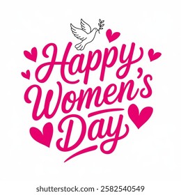 Happy Women's Day lettering typography poster. International woman`s day invitation design. vector illustration with white background.