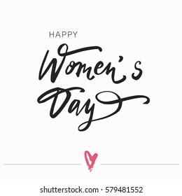 Happy Women's Day lettering typography poster. International women`s day invitation design. Vector illustration.