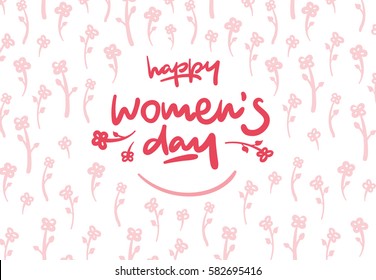 Happy womens day lettering vector logo postcard with flowers in background