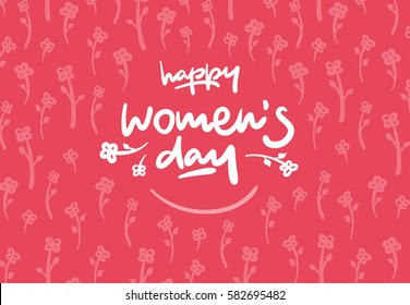 Happy womens day lettering vector logo postcard with flowers in background