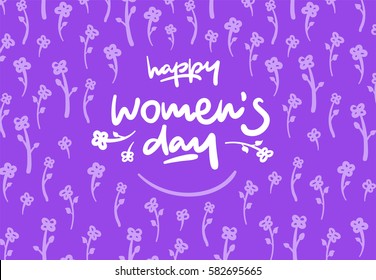 Happy womens day lettering vector logo postcard with flowers in background