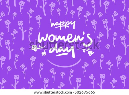 Happy womens day lettering vector logo postcard with flowers in background