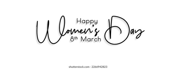 Happy Womens Day line lettering. Hand drawn modern vector calligraphy isolated on white background. Simple inscription with swashes, wavy lettering text. Design for holiday greeting card