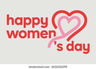 Happy women's day logo with heart symbol and text vector art illustration.